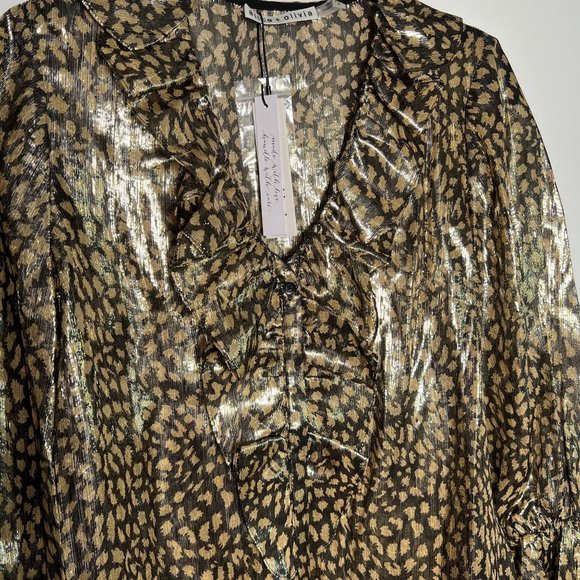 NWT alice + olivia SILK Blend‎ Leopard Print V neck Ruffle Trim Blouse SMALL - Picture 9 of 15